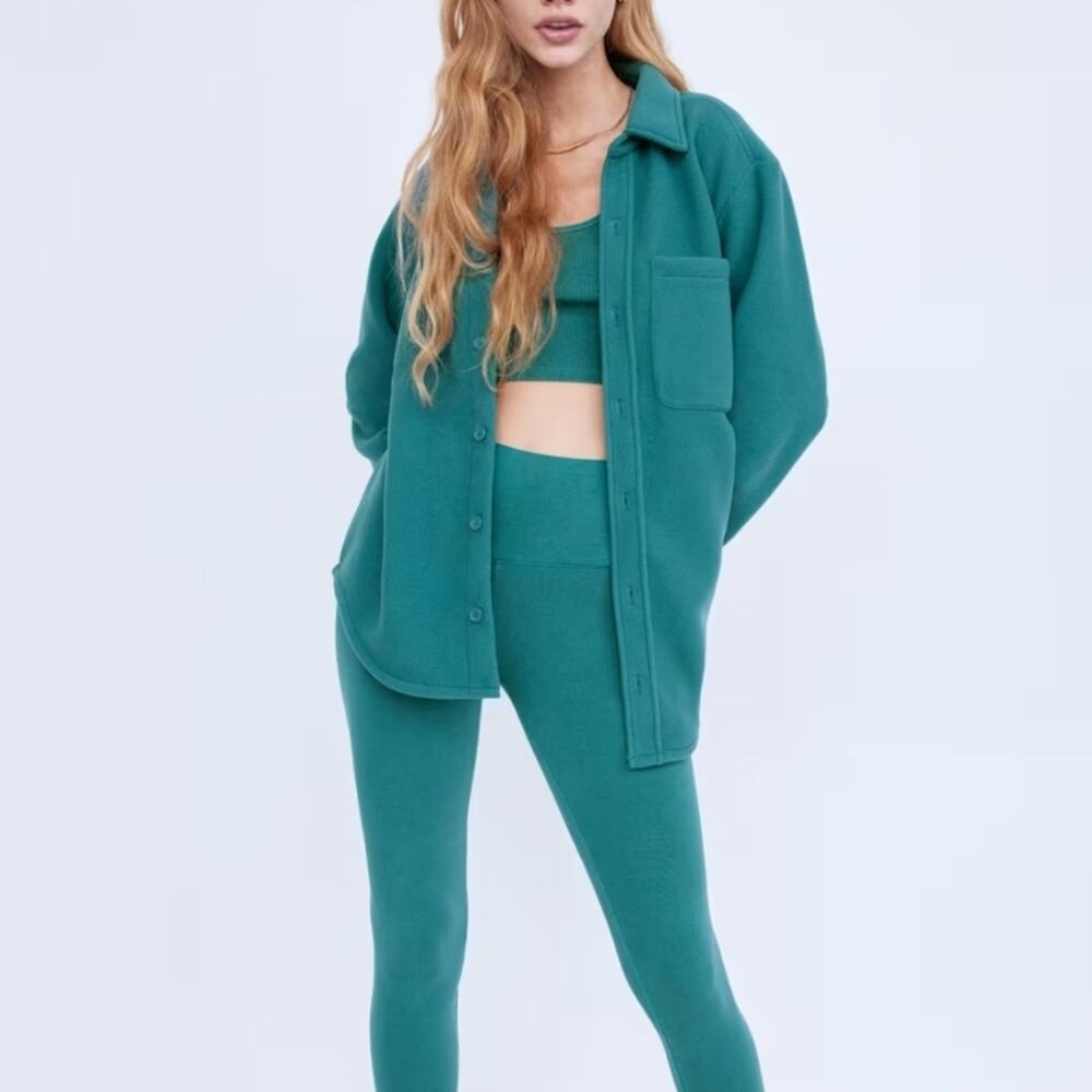 Aritzia TNA Polartec Recycled Polar Fleece Shirt Jacket Teal Blue Green XS